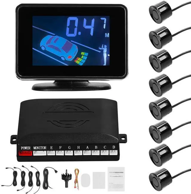 Main image of Mulcort Car Reverse Backup Parking Sensor Radar System, 8 Parking Sensors Kit with Front & Rear Sound Warning Buzzer Mute LCD Distance Display Volumes