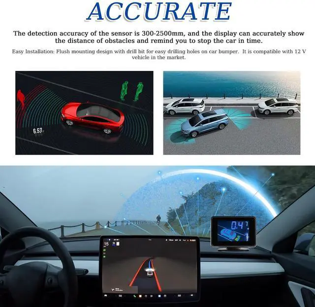 Alt view image 4 of 5 - Mulcort Car Reverse Backup Parking Sensor Radar System, 8 Parking Sensors Kit with Front & Rear Sound Warning Buzzer Mute LCD Distance Display Volumes