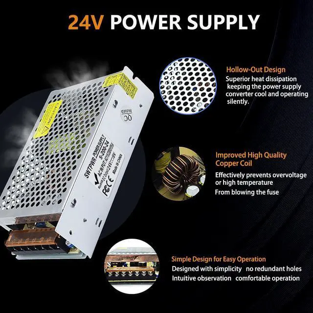 Alt view image 4 of 5 - SWTPWR 24V Power Supply AC 110V to DC 24V Converter AC to DC Converter SMPS 24V 8A 200W AC/DC Power Adapter 24v Transformer Designed for LED Car Devices and CCTV