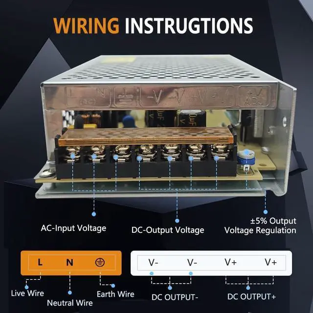 Alt view image 3 of 5 - SWTPWR 24V Power Supply AC 110V to DC 24V Converter AC to DC Converter SMPS 24V 8A 200W AC/DC Power Adapter 24v Transformer Designed for LED Car Devices and CCTV