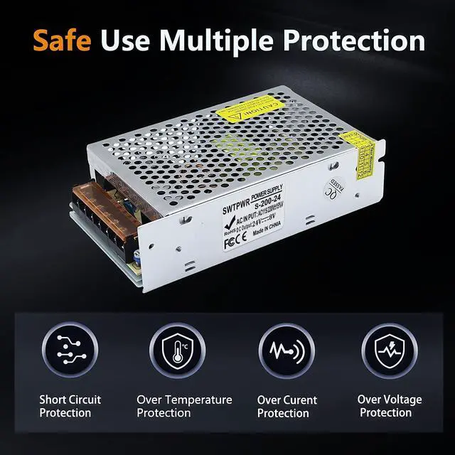 Alt view image 5 of 5 - SWTPWR 24V Power Supply AC 110V to DC 24V Converter AC to DC Converter SMPS 24V 8A 200W AC/DC Power Adapter 24v Transformer Designed for LED Car Devices and CCTV