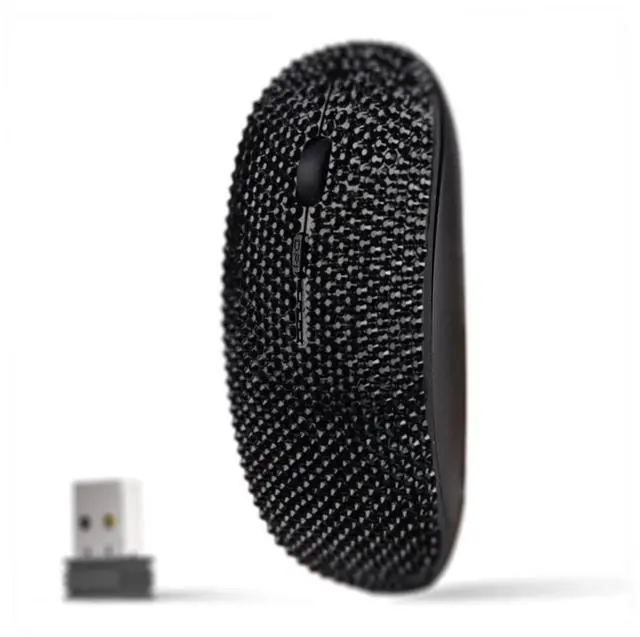 Main image of SA@ Luxury Bling Crystal Diamond Rhinestone USB Slimline Flat Wireless Mouse Gift (Black Crystal)