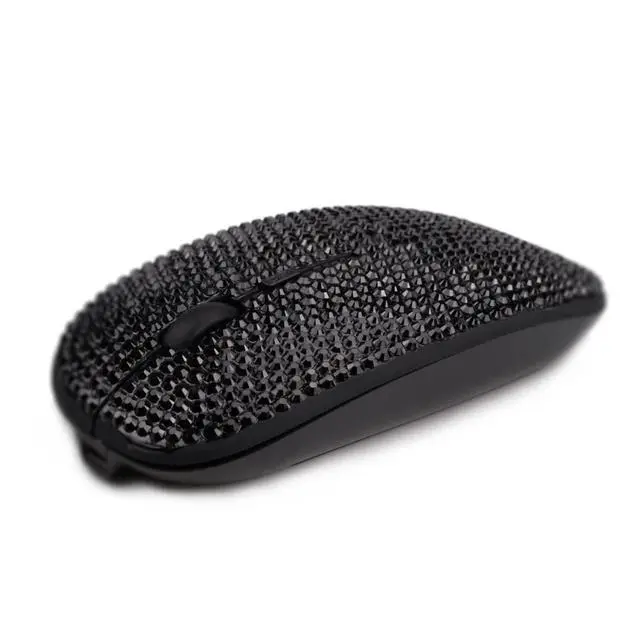 Alt view image 3 of 5 - SA@ Luxury Bling Crystal Diamond Rhinestone USB Slimline Flat Wireless Mouse Gift (Black Crystal)