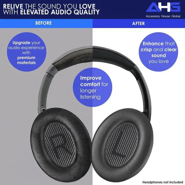 Alt view image 3 of 5 - AHG Accessory House Global Replacement QC Ear Pad and Headband Pad Kit Cushion. Compatible with Bose QuietComfort (2023) QC45 QC35 QC35 II QC SC QC SE Wireless Noise Cancelling Headphones (B