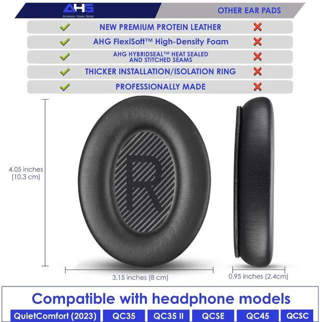 Alt view image 5 of 5 - AHG Accessory House Global Replacement QC Ear Pad and Headband Pad Kit Cushion. Compatible with Bose QuietComfort (2023) QC45 QC35 QC35 II QC SC QC SE Wireless Noise Cancelling Headphones (B