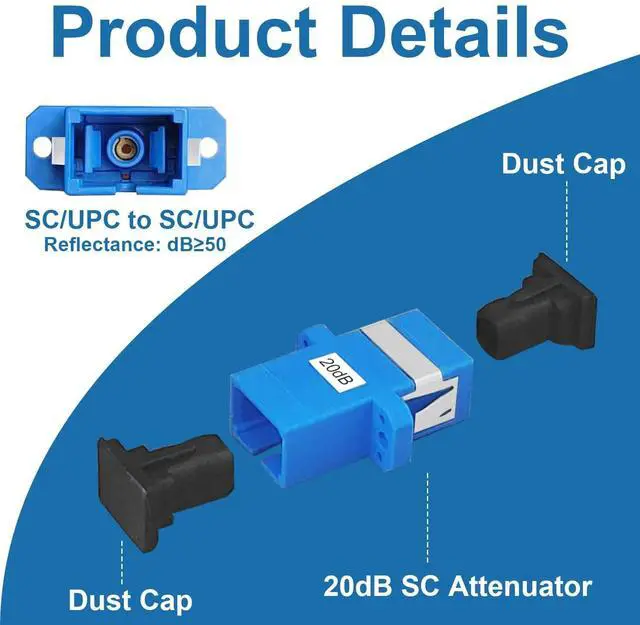 Alt view image 3 of 5 - PklzNet 25PCS 20dB SC-UPC Flange Fiber Optical attenuators Single Mode, Female to Female singal Attenuation Connector Fixed Direct Insert Adapter