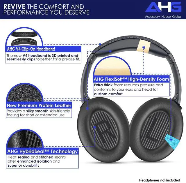 Alt view image 2 of 5 - AHG Accessory House Global Replacement QC Ear Pad and Headband Pad Kit Cushion. Compatible with Bose QuietComfort (2023) QC45 QC35 QC35 II QC SC QC SE Wireless Noise Cancelling Headphones (B