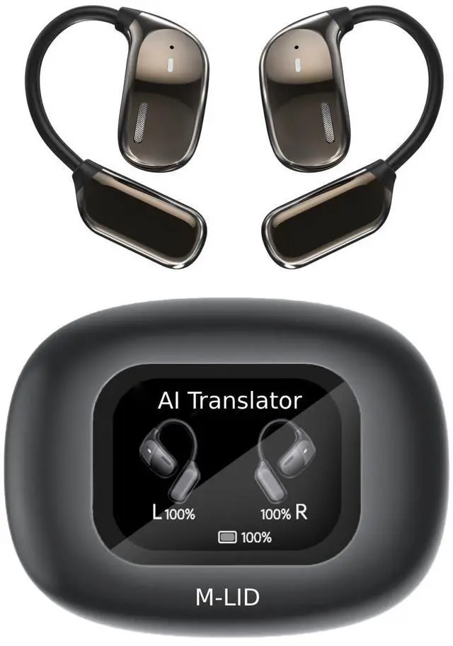 Main image of M-LID AI Translator Earbuds, Open-Ear Bluetooth 5.4 Headphones, Real-Time 144 Language Translation, LDAC Hi-Res Audio, Mic, Fast Charging, Translator Earphones for Travel & Business (Black)
