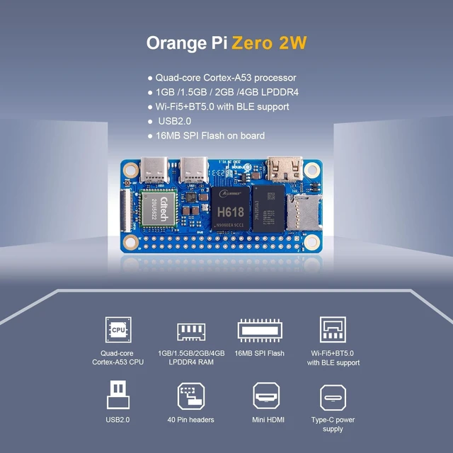 Alt view image 3 of 5 - Orange Pi Zero 2W 1GB/1.5GB/2GB/4GB LPDDR4 Allwinner H618 Quad-core Single Board Computer with 16MB SPI Flash, Support WiFi and BT5.0, Development Board Run Android 12 TV/Debian/Ubuntu(1GB)