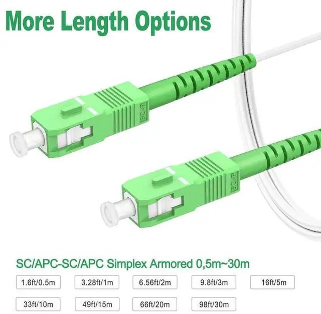 Alt view image 4 of 5 - (100ft/30m) Fiber Optic Internet Cable SC/APC to SC/APC, Armored Fiber Patch Cable, OS2 Single Mode Fiber Optical Patch Cord, Simplex - 9/125um, LSZH White