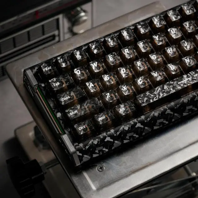 Main image of GEKUCAP Black Carbon Fiber Top Print Keycaps, 132 Keys Cherry Profile Ergonomic Translucent PC Keycap Set, Silk Screen Printed Legends, Universal Fit for Most Mechanical Gaming Keyboards