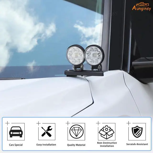 Alt view image 5 of 5 - Car Hood Light Mount Antenna Holder Compatible with Toyota Tundra 2022-2026, Front Hood Hinge Ditch Light Antenna Mounting Brackets LED Spotlight Work Light Antenna Searchlight Metal Base Accessories