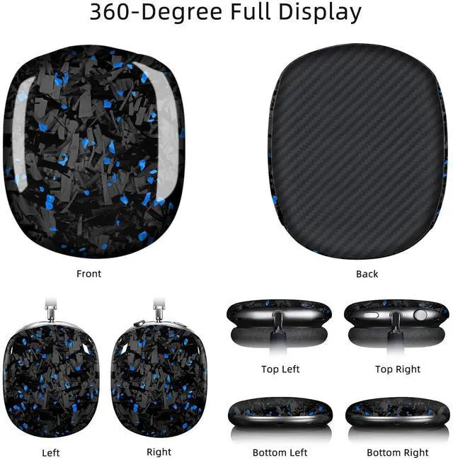 Alt view image 4 of 5 - MONOCARBON Real Carbon Fiber Case for AirPods Max (2024/2020), Military-Grade Protective Hard Cover for Apple Max Headphones, Unique Forged Glossy, Scratch-Resistant, Essential Accessories-Blue