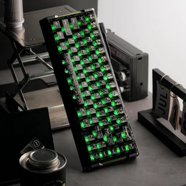 Alt view image 5 of 5 - GEKUCAP Black Carbon Fiber Top Print Keycaps, 132 Keys Cherry Profile Ergonomic Translucent PC Keycap Set, Silk Screen Printed Legends, Universal Fit for Most Mechanical Gaming Keyboards