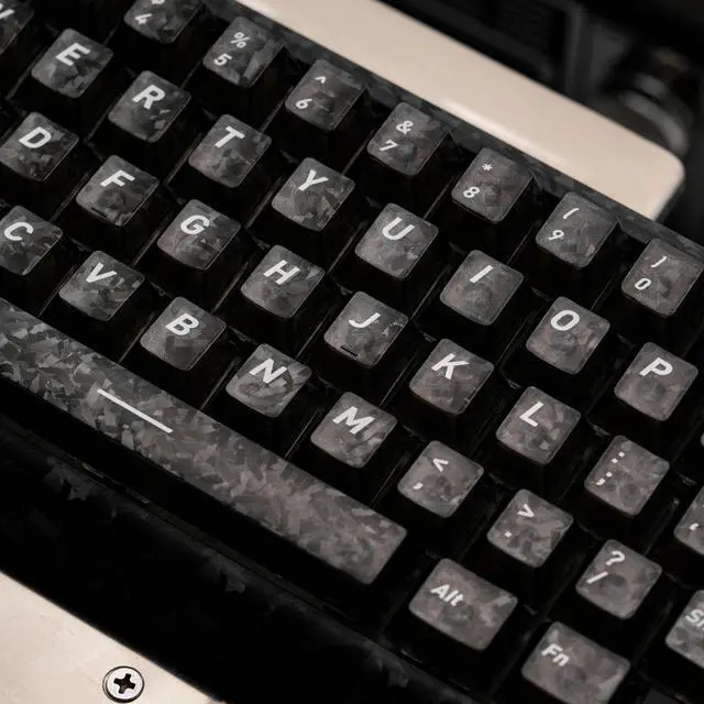 Alt view image 3 of 5 - GEKUCAP Black Carbon Fiber Top Print Keycaps, 132 Keys Cherry Profile Ergonomic Translucent PC Keycap Set, Silk Screen Printed Legends, Universal Fit for Most Mechanical Gaming Keyboards