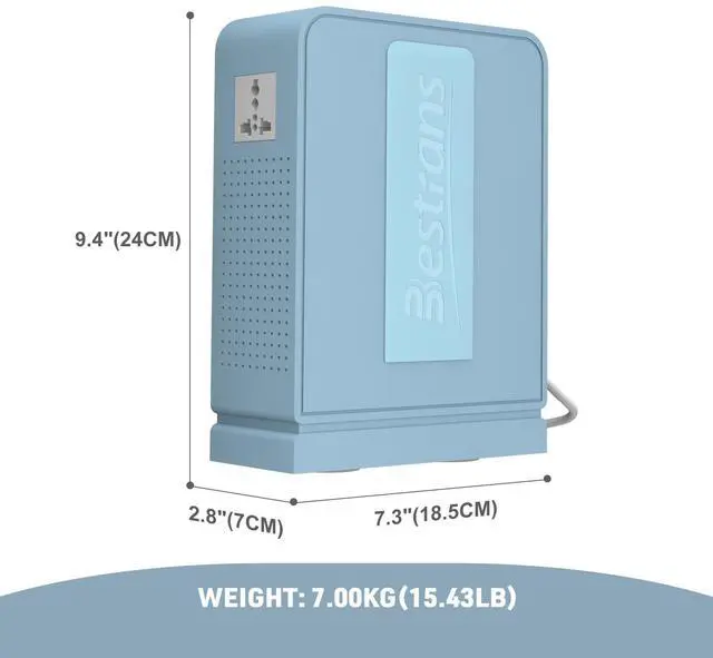 Alt view image 5 of 5 - BESTRANS 3000W Step Up Transformer 110v to 220v Converter, Heavy Duty Voltage Converter 110v-120v to 220v-240v with Dual Outlets, Overload Protection & Ultra-Quiet for Home Appliances, Light Blue