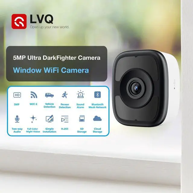 Alt view image 2 of 5 - LVQ 5MP 3K Magnetic Window Camera, Indoor Window Camera with Night Vision Full Color, WiFi6 Window Camera for Home Security, Person & Car Detection, 2 Way Talk, 24/7 Recording
