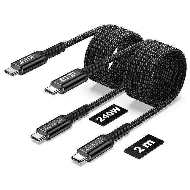 Main image of JBTOP 80Gbps USB c to c Cable 6.6ft(2packs) Data Transfer, Bandwidth for 16K/Dual 8K, 240W Fast Charging, Braided USB C Video Cable Compatible Thunderbolt 4/5 Devices