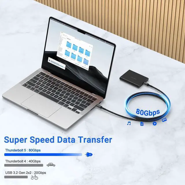 Alt view image 4 of 5 - JBTOP 80Gbps USB c to c Cable 6.6ft(2packs) Data Transfer, Bandwidth for 16K/Dual 8K, 240W Fast Charging, Braided USB C Video Cable Compatible Thunderbolt 4/5 Devices