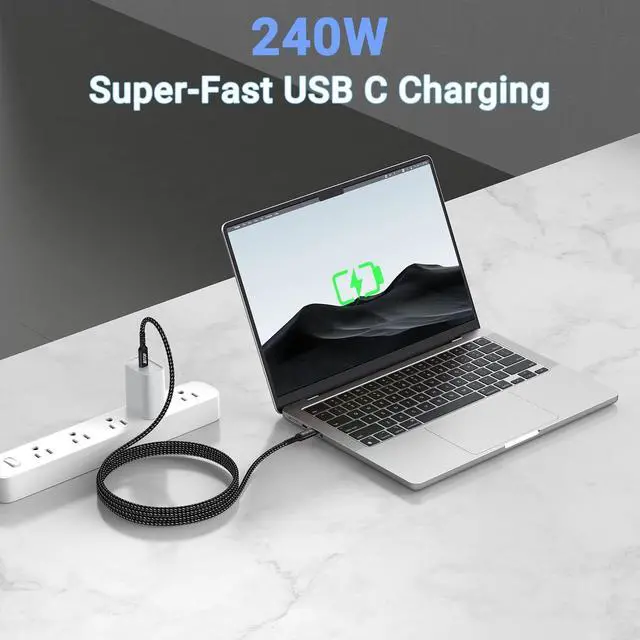 Alt view image 3 of 5 - JBTOP 80Gbps USB c to c Cable 6.6ft(2packs) Data Transfer, Bandwidth for 16K/Dual 8K, 240W Fast Charging, Braided USB C Video Cable Compatible Thunderbolt 4/5 Devices