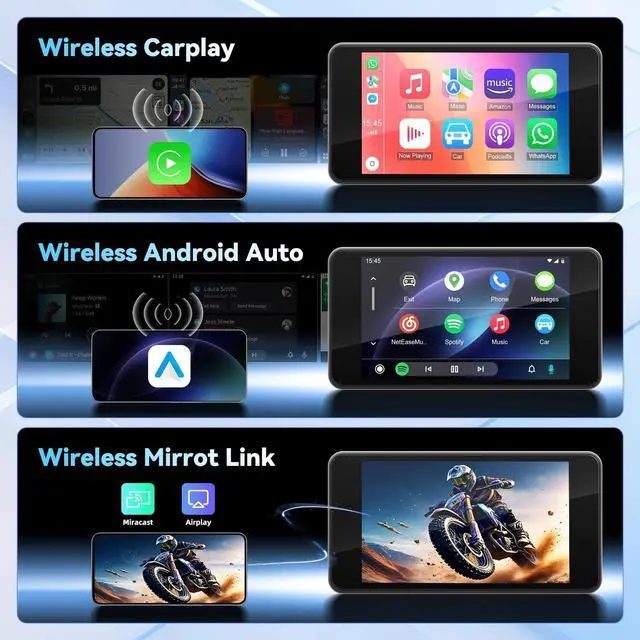 Alt view image 2 of 5 - Motorcycle CarPlay Screen with Wireless Apple CarPlay Android Auto,4.7 Inch Waterproof Touch Screen, GPS Navigation for Motorbike Supports GPS Navigation/Mirror Link/Bluetooth Transmission