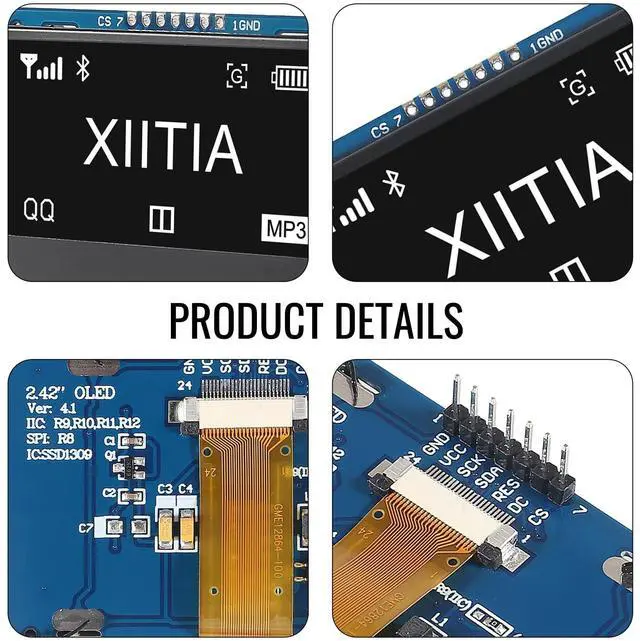 Alt view image 4 of 5 - XIITIA 2pcs 7 Pin 2.42" SSD1309 128x64 OLED Display Module 2.42 Inch OLED LCD Display Module IIC I2C SPI(White Light)