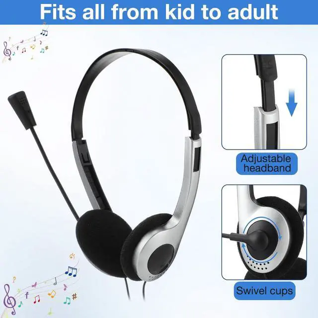 Alt view image 3 of 5 - Yunsailing 30 Pack Classroom Headphones with Microphone School Student Headphones Bulk Class Set Lightweight Adjustable Earphones on Ear with 3.5 mm Jack(Silver,Plastic Stem)