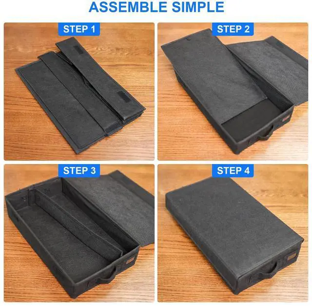 Alt view image 4 of 5 - BOATISLE Cassette Tape Storage Box with Handles and Lid Cassette Tape Holder and Organizer with External Label Slots, Stackable Cassette Storage Rack, 2Pack-Black
