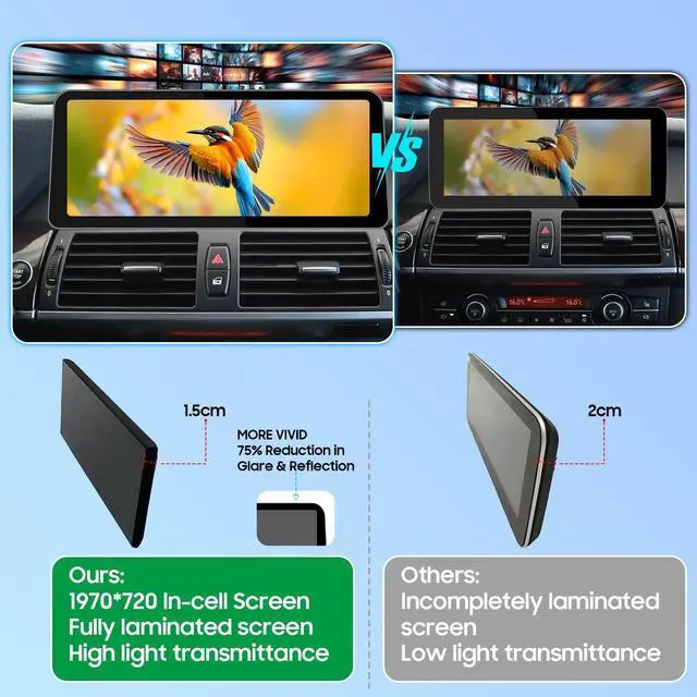 Alt view image 4 of 5 - 12.3Inch Ultra-Narrow Touchscreen Wireless CarPlay Android Auto for BMW X5 X6 Series E70 E71 with CIC System for 2009-2013 Year, Linux HD Multimedia, OEM System, MirrorLink, Car Radio Receive