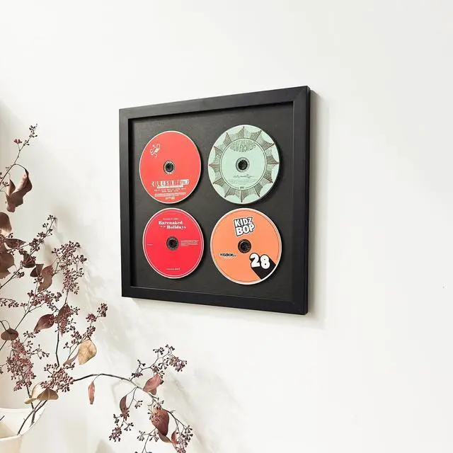 Alt view image 2 of 5 - JIANGPAI Wall record rack,Music album box,CD music box,CD case solid wood frame.Black Frame 13" x 13" Music Frame Display Case with for 4 5.5"x5.5" album cover sleeves or 12"x12" vinyl record