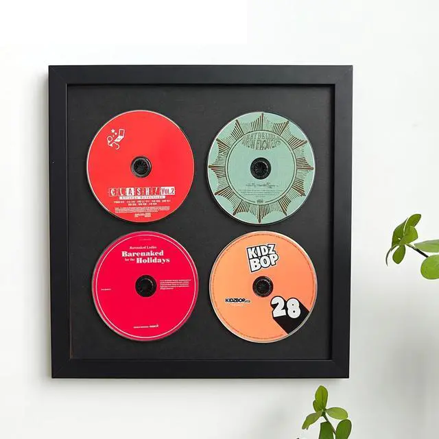 Main image of JIANGPAI Wall record rack,Music album box,CD music box,CD case solid wood frame.Black Frame 13" x 13" Music Frame Display Case with for 4 5.5"x5.5" album cover sleeves or 12"x12" vinyl record