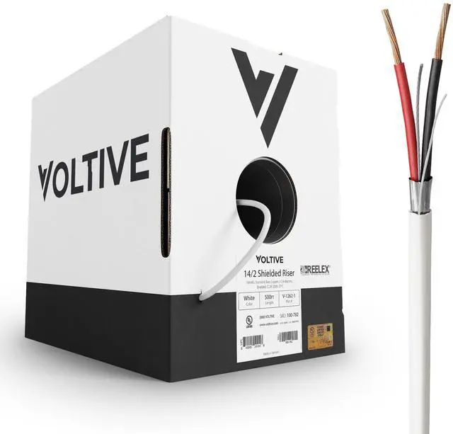 Main image of Voltive 14/2 Shielded Low Voltage Wire, Riser CL3R, White, 500ft - 14AWG, 2 Conductors, Overall Shield, Stranded Bare Copper, UL Listed - V-1262-1