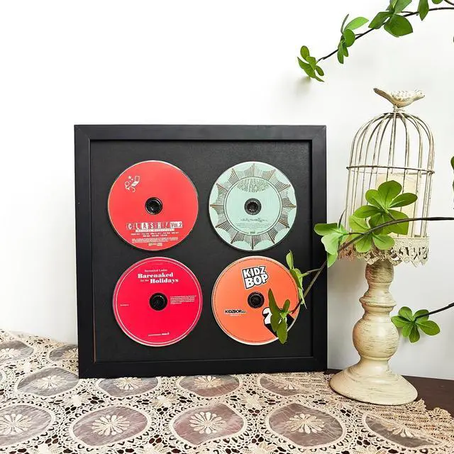 Alt view image 3 of 5 - JIANGPAI Wall record rack,Music album box,CD music box,CD case solid wood frame.Black Frame 13" x 13" Music Frame Display Case with for 4 5.5"x5.5" album cover sleeves or 12"x12" vinyl record