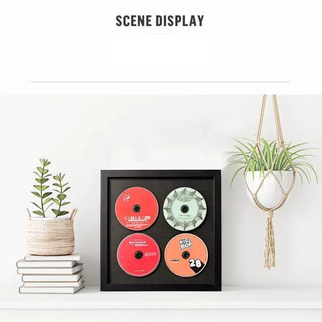 Alt view image 5 of 5 - JIANGPAI Wall record rack,Music album box,CD music box,CD case solid wood frame.Black Frame 13" x 13" Music Frame Display Case with for 4 5.5"x5.5" album cover sleeves or 12"x12" vinyl record