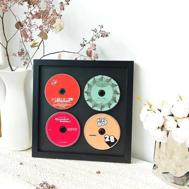 Alt view image 4 of 5 - JIANGPAI Wall record rack,Music album box,CD music box,CD case solid wood frame.Black Frame 13" x 13" Music Frame Display Case with for 4 5.5"x5.5" album cover sleeves or 12"x12" vinyl record