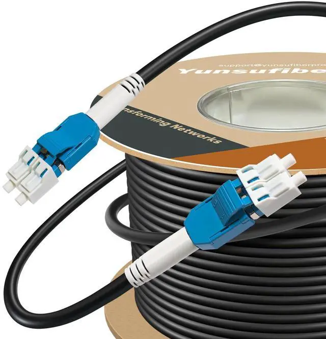Main image of Yunsufiberpro 50m / 160ft OFNR 5.0mm Diameter OS2 Single Mode Fiber Cable LC to LC, Riser Rated Uniboot LC-LC Fiber Optic Patch Cord, Duplex 9/125 SMF Optical Jumper, Black