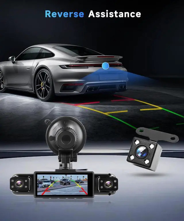 Alt view image 5 of 5 - Orderich 4 Channel 360 Dash Cam Front and Rear Inside Left Right, 3.16 Inch FHD 1080P IPS Dashcam Supports Night Vision, Loop Recording, 24/7 Recording Parking Mode Monitor, Reverse View