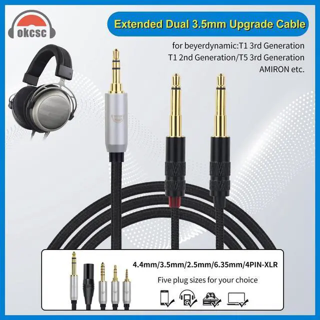 Alt view image 2 of 5 - okcsc Dual 3.5mm to 4.4mm Headphone Cable for Sony MDR-Z1R MDR-Z7 MDR-Z7M2 Headphones for beyerdynamic for Denon, FIIO, Arya, SUNDARA, Ananda, 4-Core Nylon Braided OFC Upgrade Cable 6.56FT 4.4MM