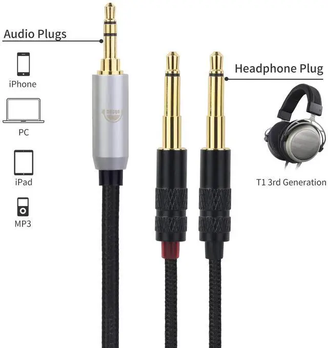 Alt view image 4 of 5 - okcsc Dual 3.5mm to 4.4mm Headphone Cable for Sony MDR-Z1R MDR-Z7 MDR-Z7M2 Headphones for beyerdynamic for Denon, FIIO, Arya, SUNDARA, Ananda, 4-Core Nylon Braided OFC Upgrade Cable 6.56FT 4.4MM