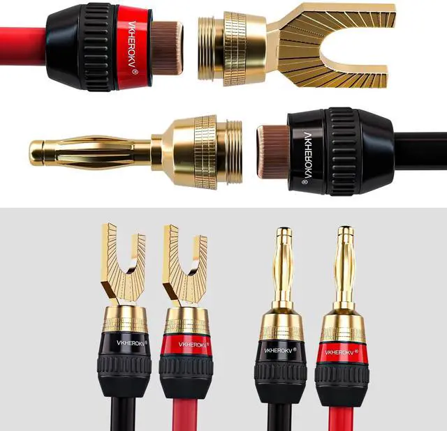 Alt view image 5 of 5 - KK Cable YM-2C 10 GaugeAWG 1pair Set Speaker Wire 24k Gold Plated Copper connectors, 5N OFC((99.999% Oxygen Free Copper Wire) with Magnetic Field Ring. YM-2C (1.5M(4.9ft), by)