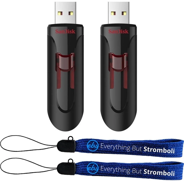 Main image of SanDisk USB 3.0 Flash Drive 32GB 2 Pack Cruzer Glide Retractable Pen Drive Up to 100MB/s Read Speed (SDCZ600-032G-B35) Bundle with (2) Everything But Stromboli Lanyards