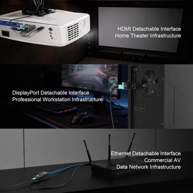 Alt view image 5 of 5 - RUIPRO MPO Female to Female Full Fiber Optic Armored Cable 330FT, OM3 Multimode, 7-Core Type-A, Designed Detachable HDMI/DP/Ethernet Interface Modules
