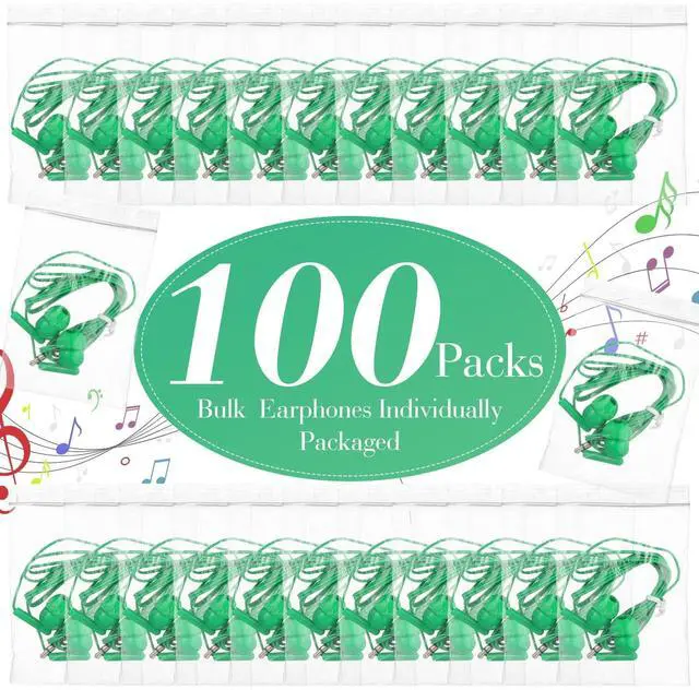 Alt view image 2 of 5 - Kanayu 100 Packs Earbuds Bulk Basic Student Earphone Individually Bagged 3.5 mm Headphones for Schools Classrooms Library Teens Gift(Green)
