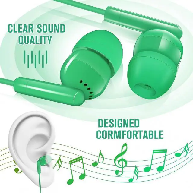 Alt view image 4 of 5 - Kanayu 100 Packs Earbuds Bulk Basic Student Earphone Individually Bagged 3.5 mm Headphones for Schools Classrooms Library Teens Gift(Green)