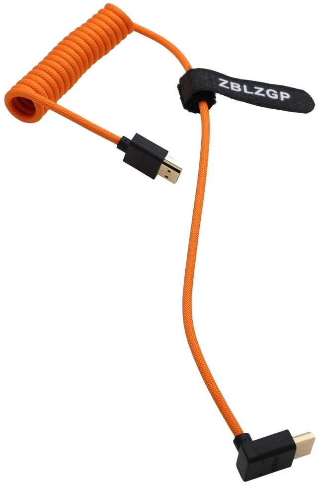 Main image of ZBLZGP HDMI 2.1 Coiled Cable 48Gbps 8K 4K 60p Down Angle to Straight for Atomos Shogun Ultra, SmallHD Cine 5, Feelworld S7, Sony A7R5, Panasonic S5II, Z CAM E2 Cameras