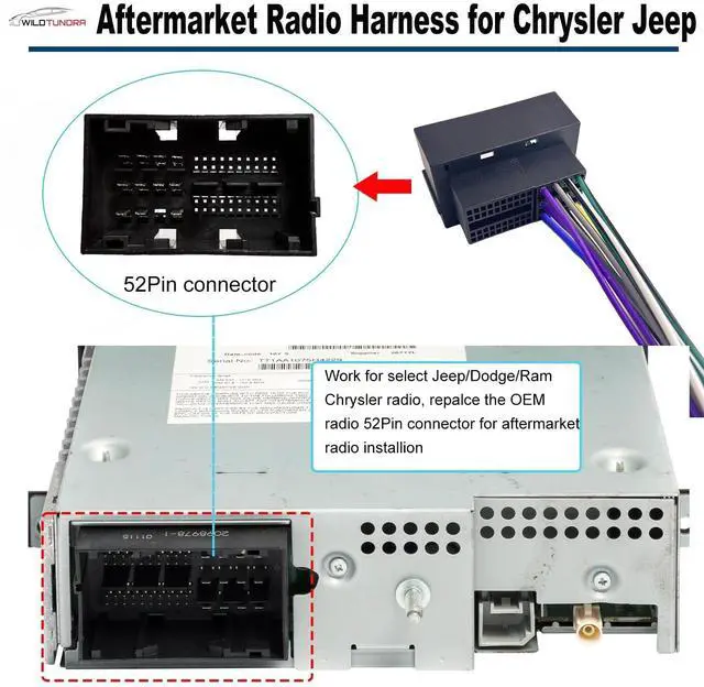 Alt view image 2 of 5 - Radio Wiring Harness for Chrysler 2015-2020 Dodge 2013-2016 Jeep 2014-2020 Ram 2013-2019, 52Pin Aftermarket Car Stereo Wiring Harness Install Kit with Antenna Adapter for Pacifica Dart Grand Cherokee