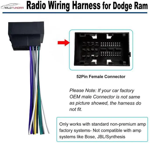 Alt view image 3 of 5 - Radio Wiring Harness for Chrysler 2015-2020 Dodge 2013-2016 Jeep 2014-2020 Ram 2013-2019, 52Pin Aftermarket Car Stereo Wiring Harness Install Kit with Antenna Adapter for Pacifica Dart Grand Cherokee