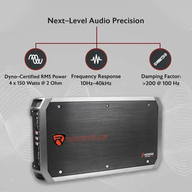 Alt view image 2 of 5 - Rockville RXA-F2 2400W 4-Channel Car Amplifier, Dyno-Certified RMS, MOSFET Power Supply, ELNA Capacitors, Class A/B, Perfect for Car Audio and Subs