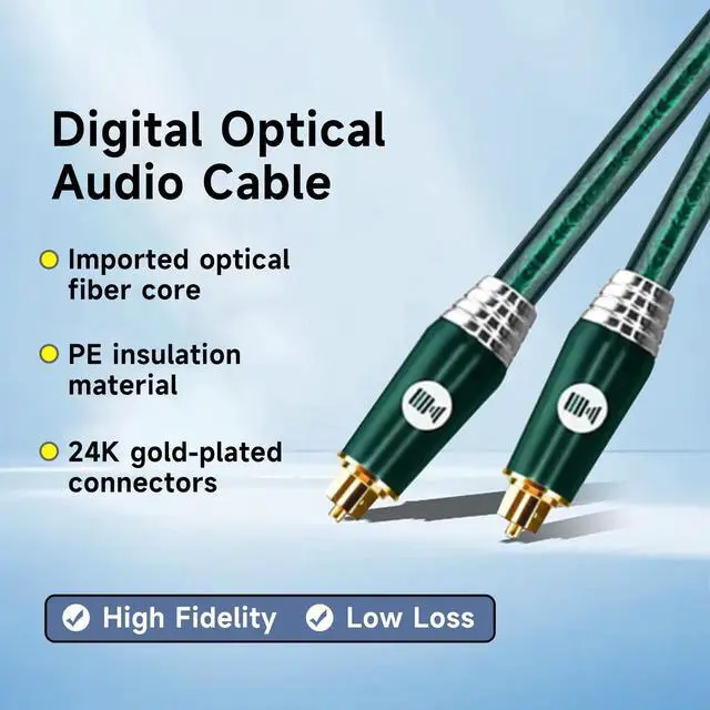 Alt view image 2 of 5 - KAIBOER Digital Optical Audio Cable for Soundbar, TV, Home Theater, Audio System - 24K Gold-Plated, High-Fidelity Fiber Optic Cord for Crystal Clear Sound, Emerald, 9.8FT/3M