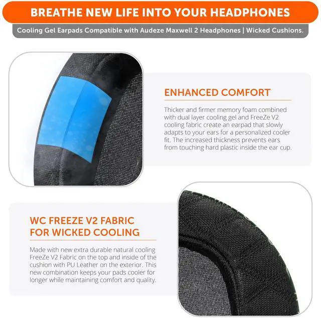 Alt view image 5 of 5 - WC Freeze Maxwell 2 Cooling Gel Replacement Earpads Compatible with Audeze Maxwell 2 Headphones by Wicked Cushions ^^ Freeze V2 Cooling Fabric ^^ Emerald Tide